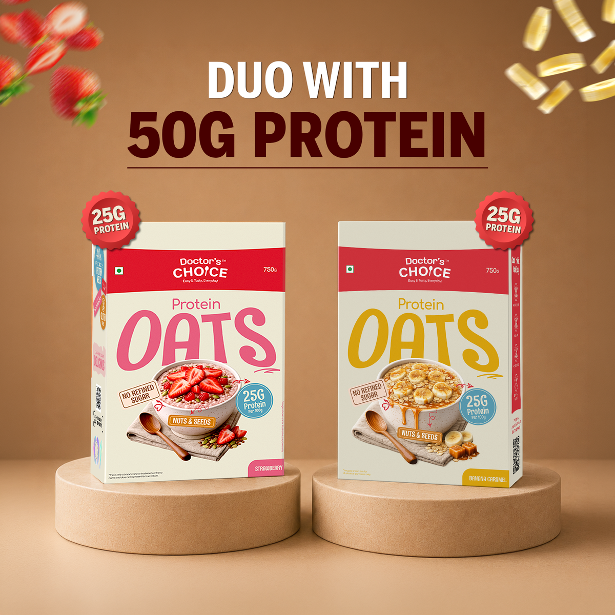 Protein Oats Combo – Banana Caramel & Strawberry Protein Oats