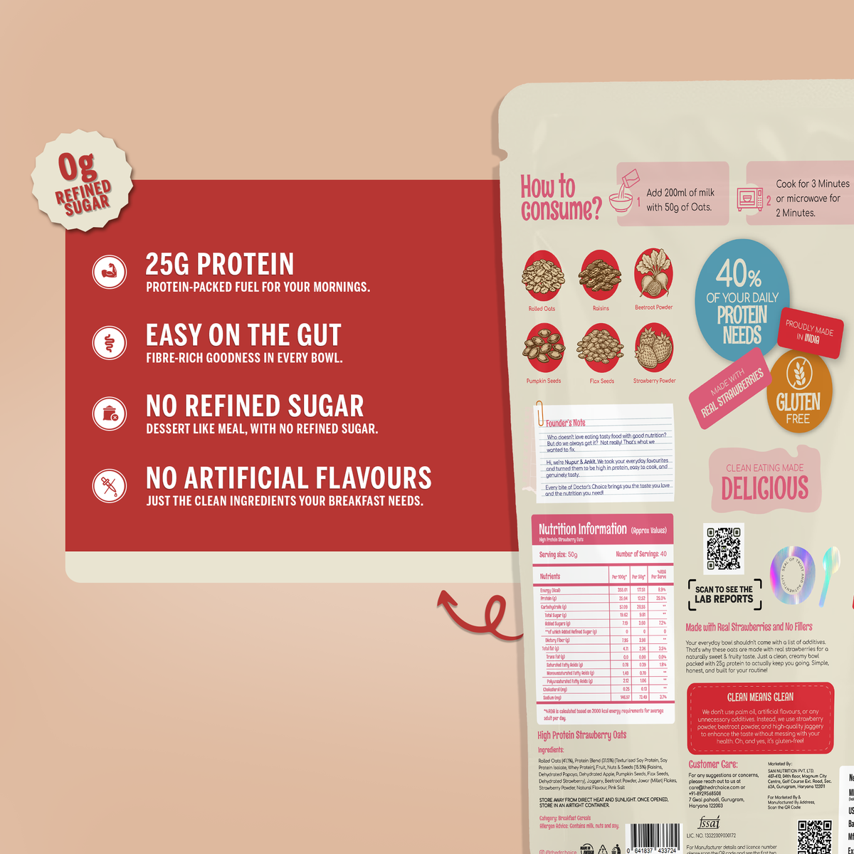 Doctor's Choice Strawberry Protein Oats 2kg