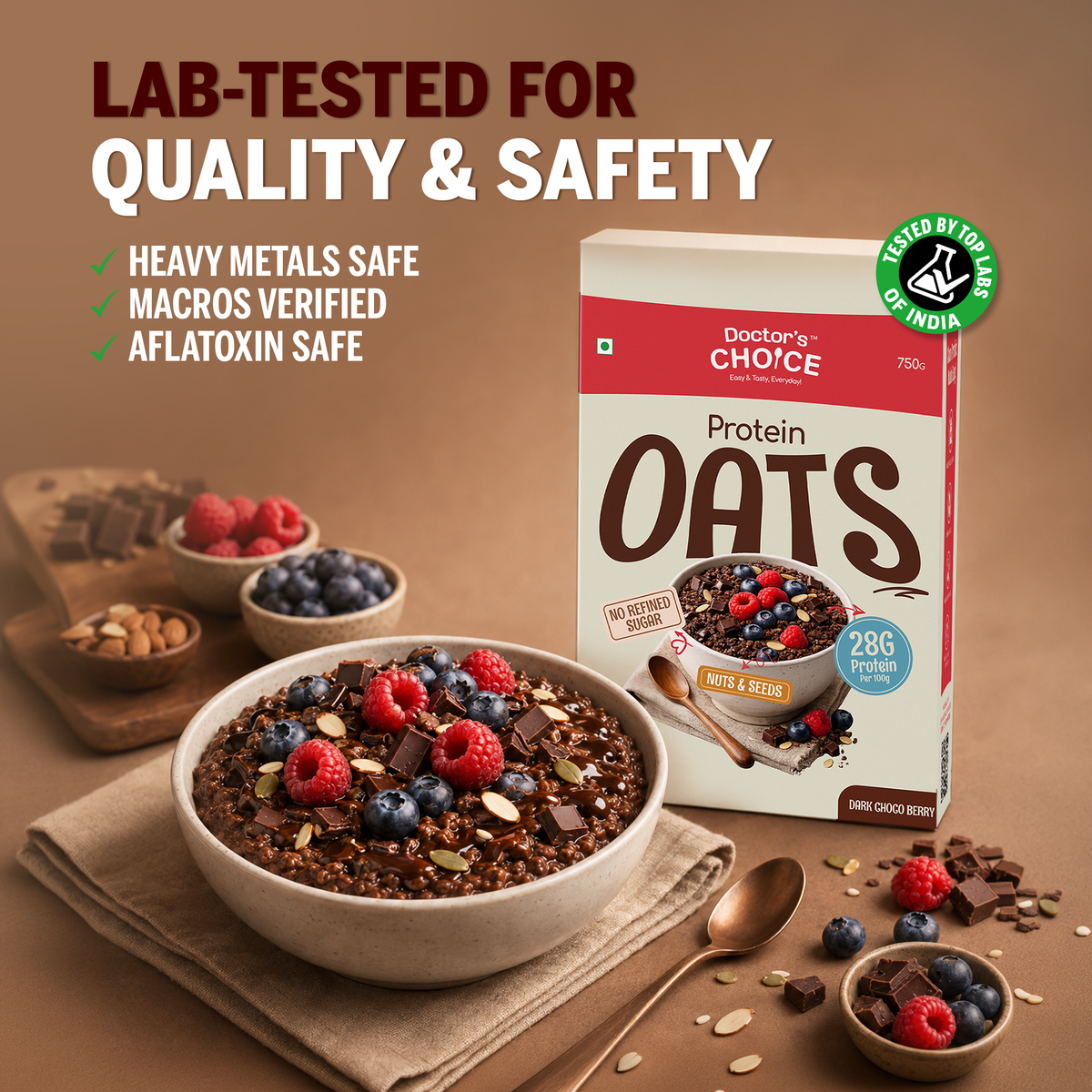 Doctor's Choice Dark Choco Berry Protein Oats 750 GM