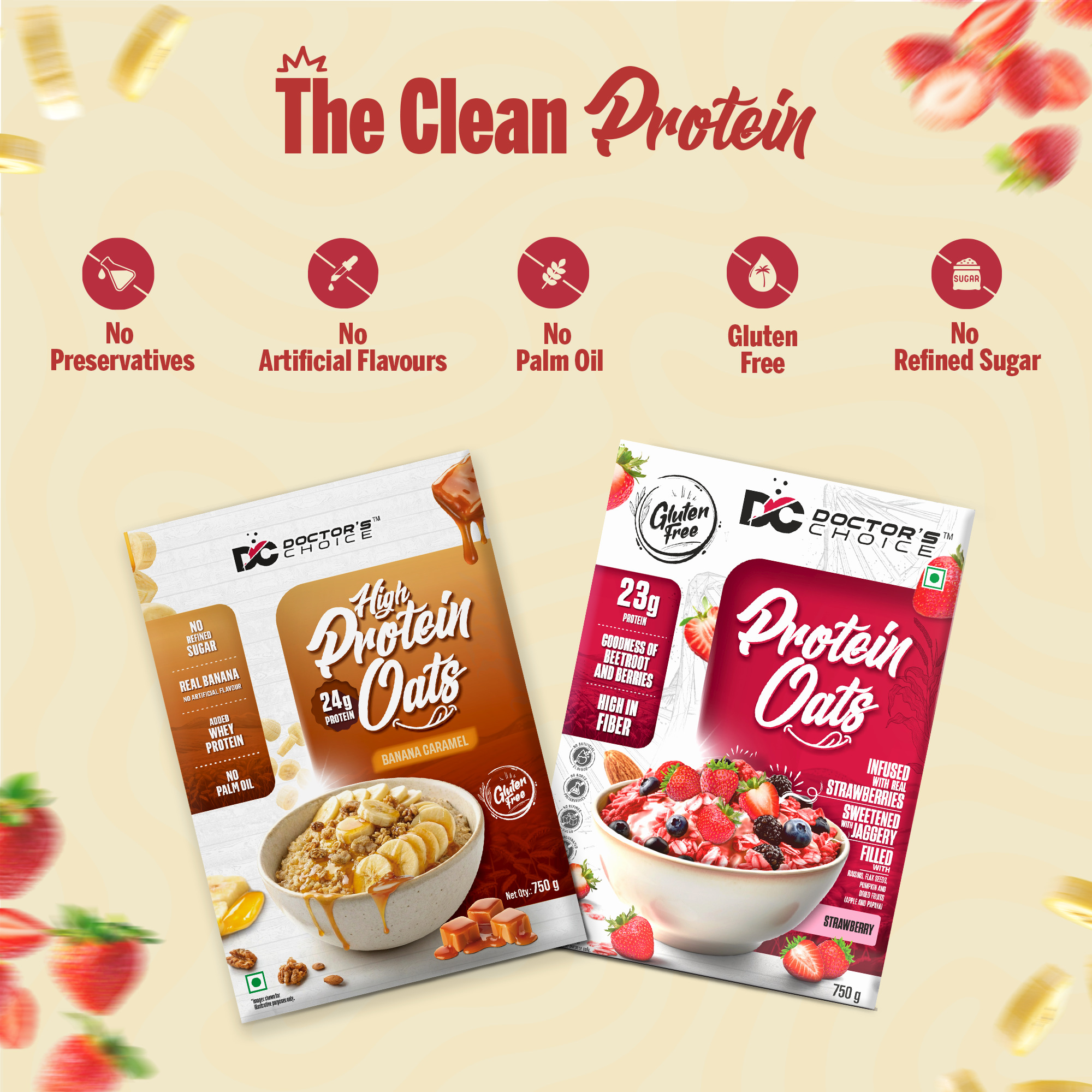 Protein Oats Combo – Banana Caramel & Strawberry Protein Oats