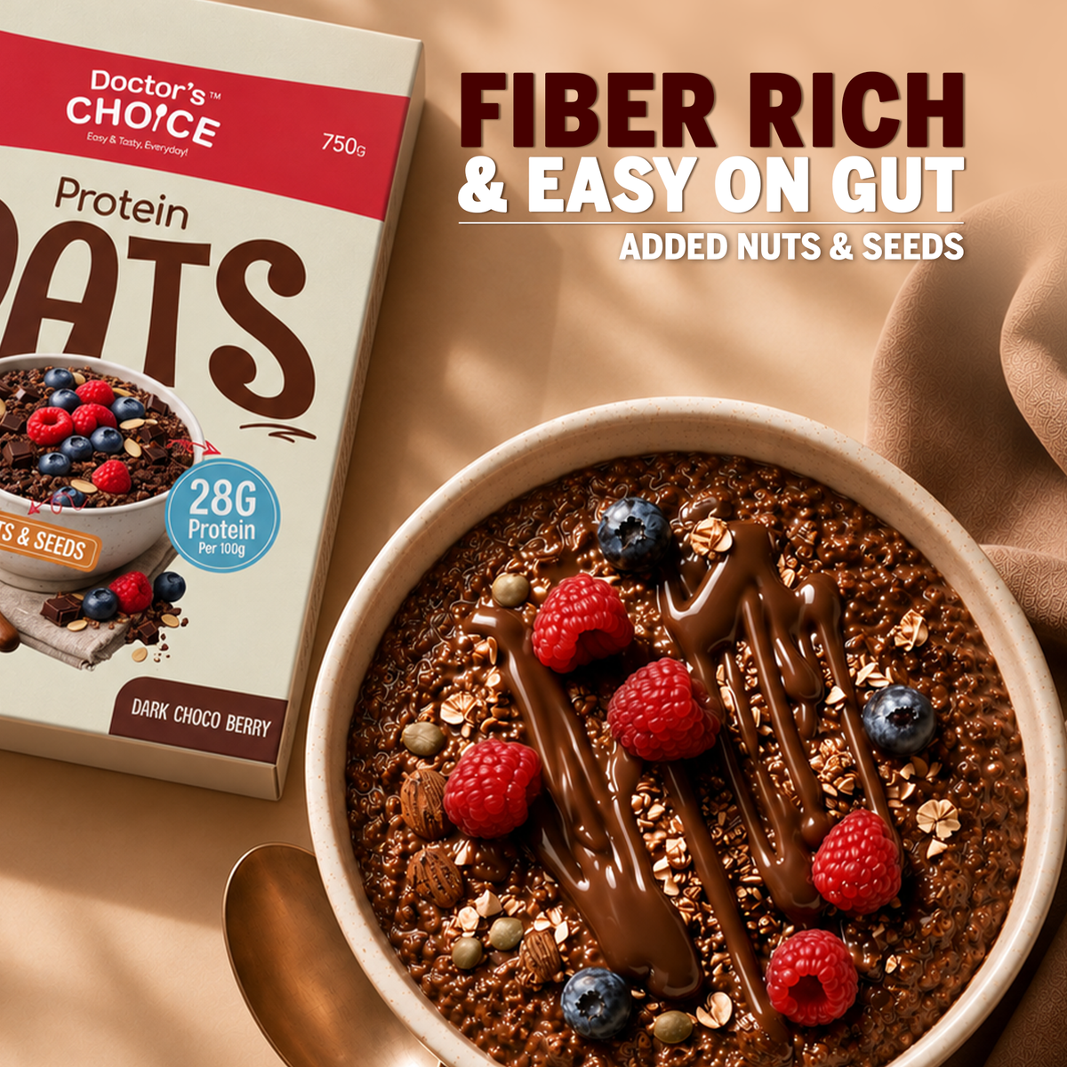 Doctor's Choice Dark Choco Berry Protein Oats 750 GM