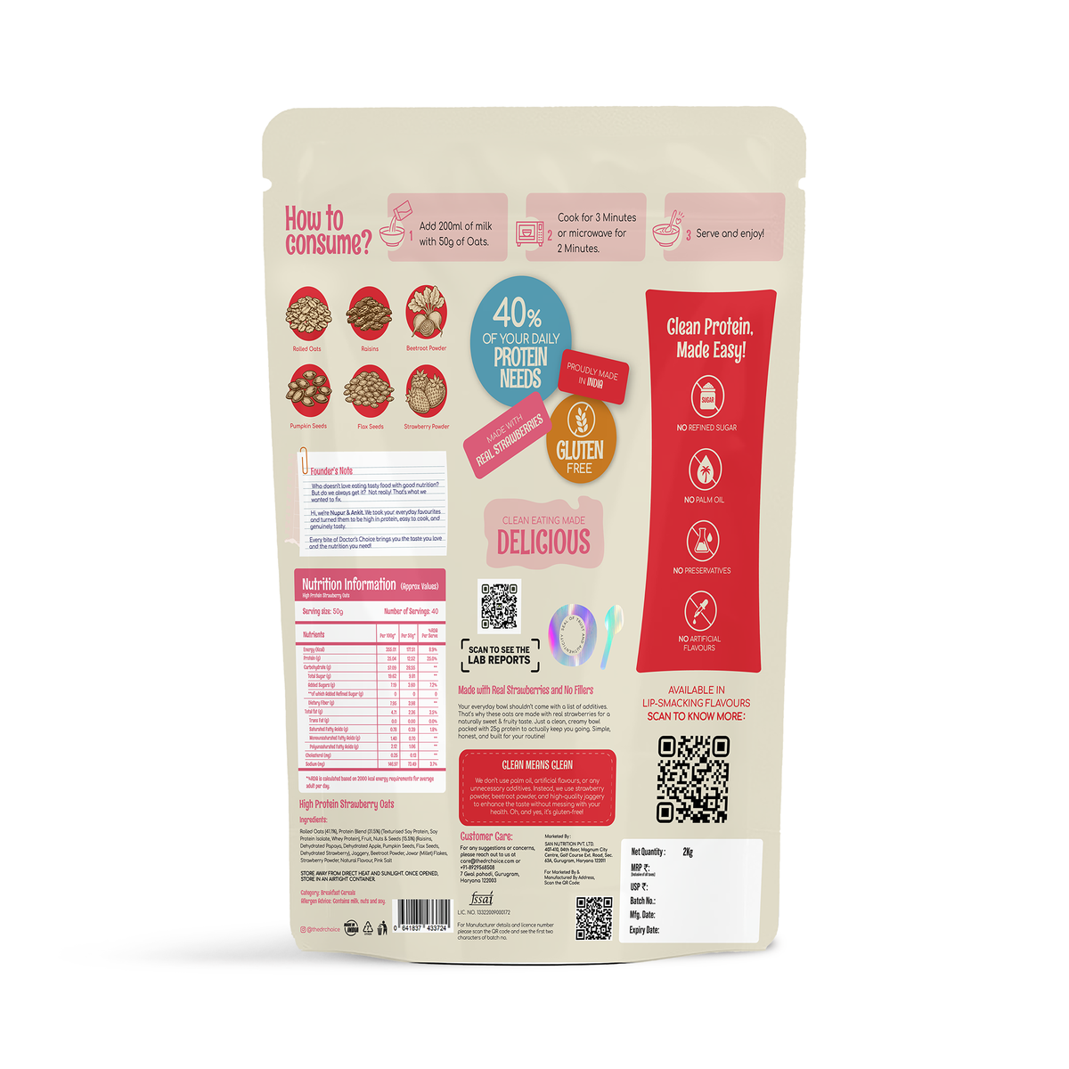 Doctor's Choice Strawberry Protein Oats 2kg