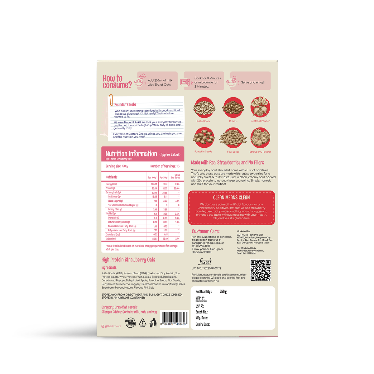 Doctor's Choice Strawberry Protein Oats