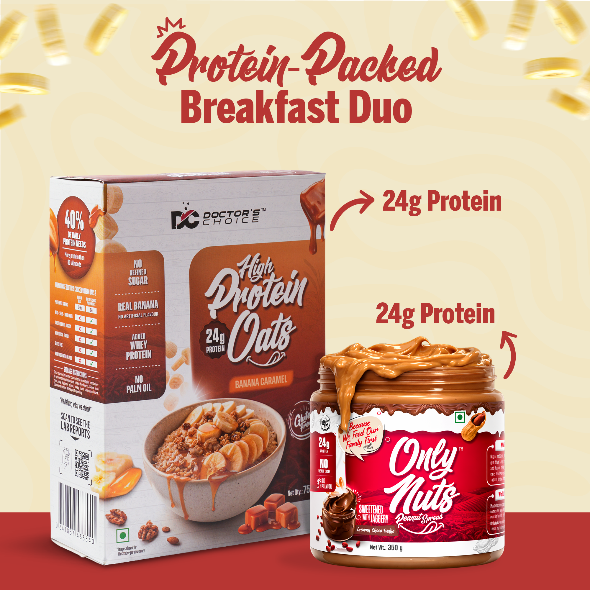 Protein Oats Banana Caramel 750g + Choco Fudge Peanut Spread creamy 750g