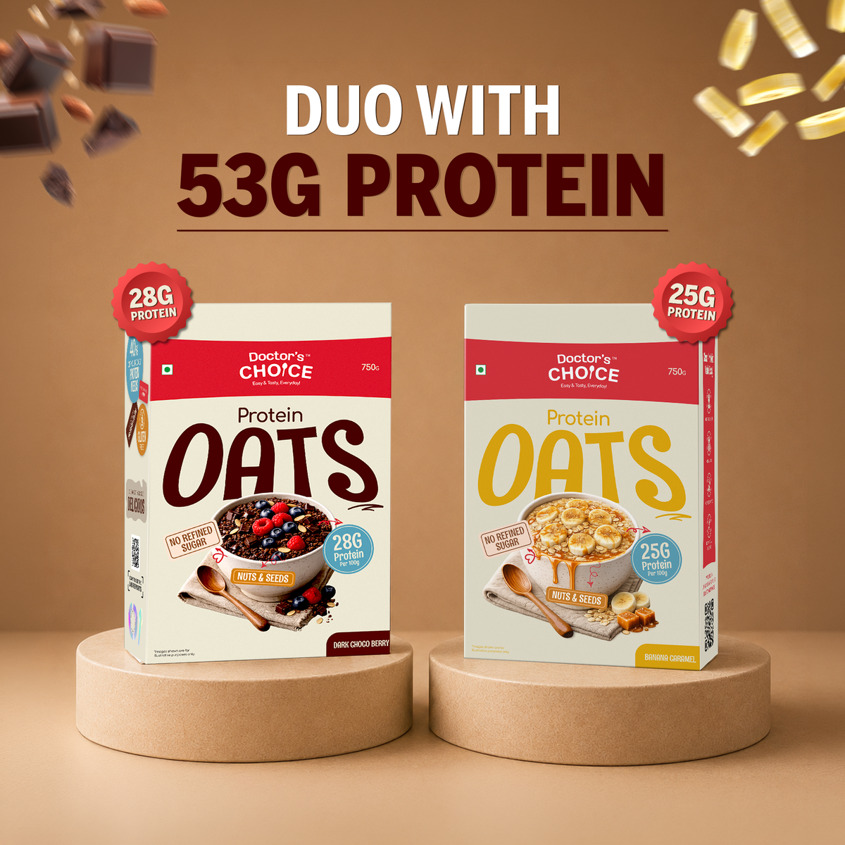 Protein Oats Combo – Banana Caramel & Chocolate Protein Oats