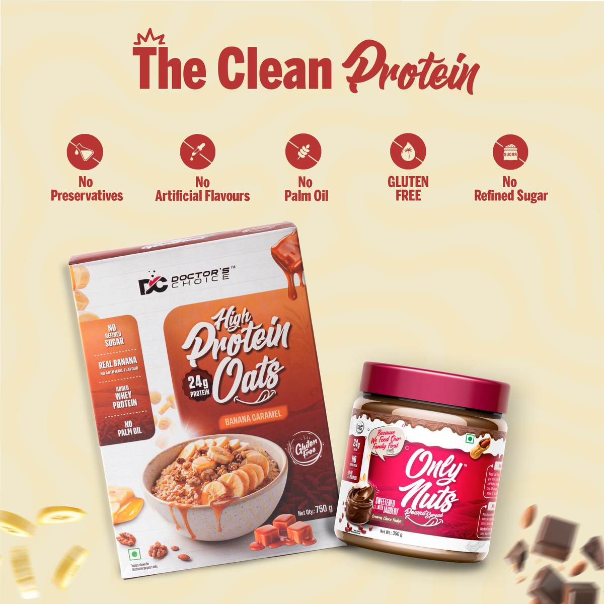 Protein Oats Banana Caramel 750g + Choco Fudge Peanut Spread creamy 75