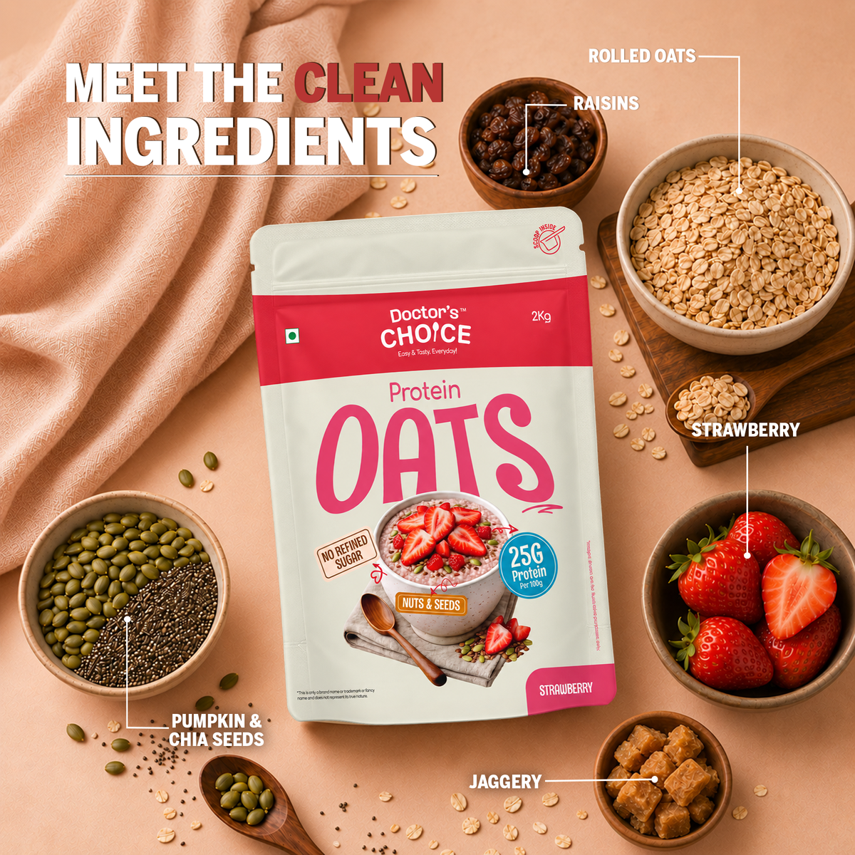 Doctor's Choice Strawberry Protein Oats 2kg