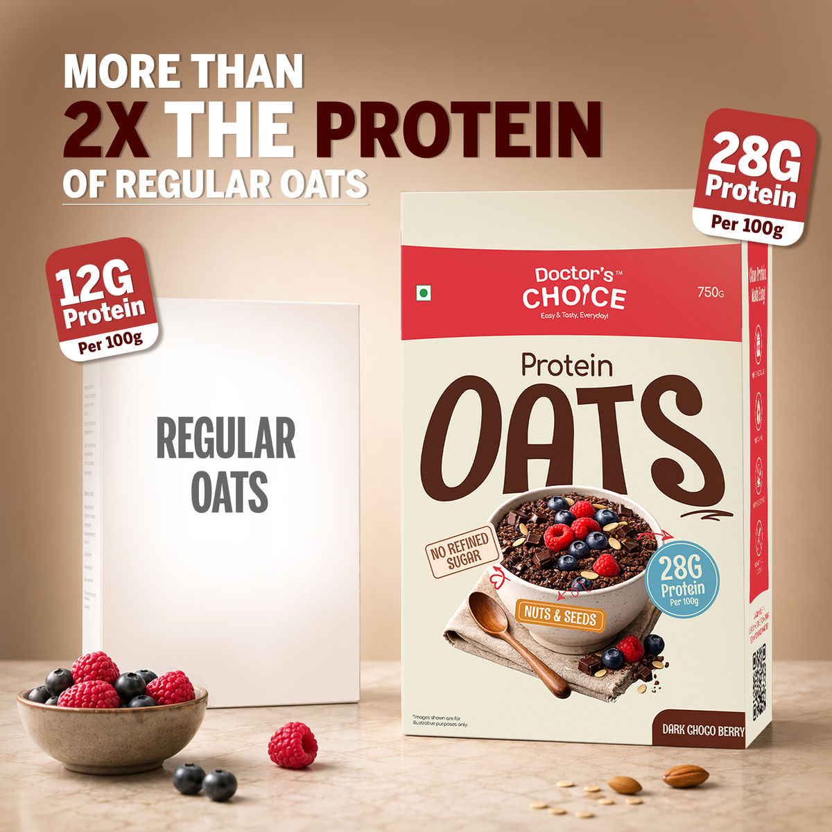 Doctor's Choice Dark Choco Berry Protein Oats 750 GM