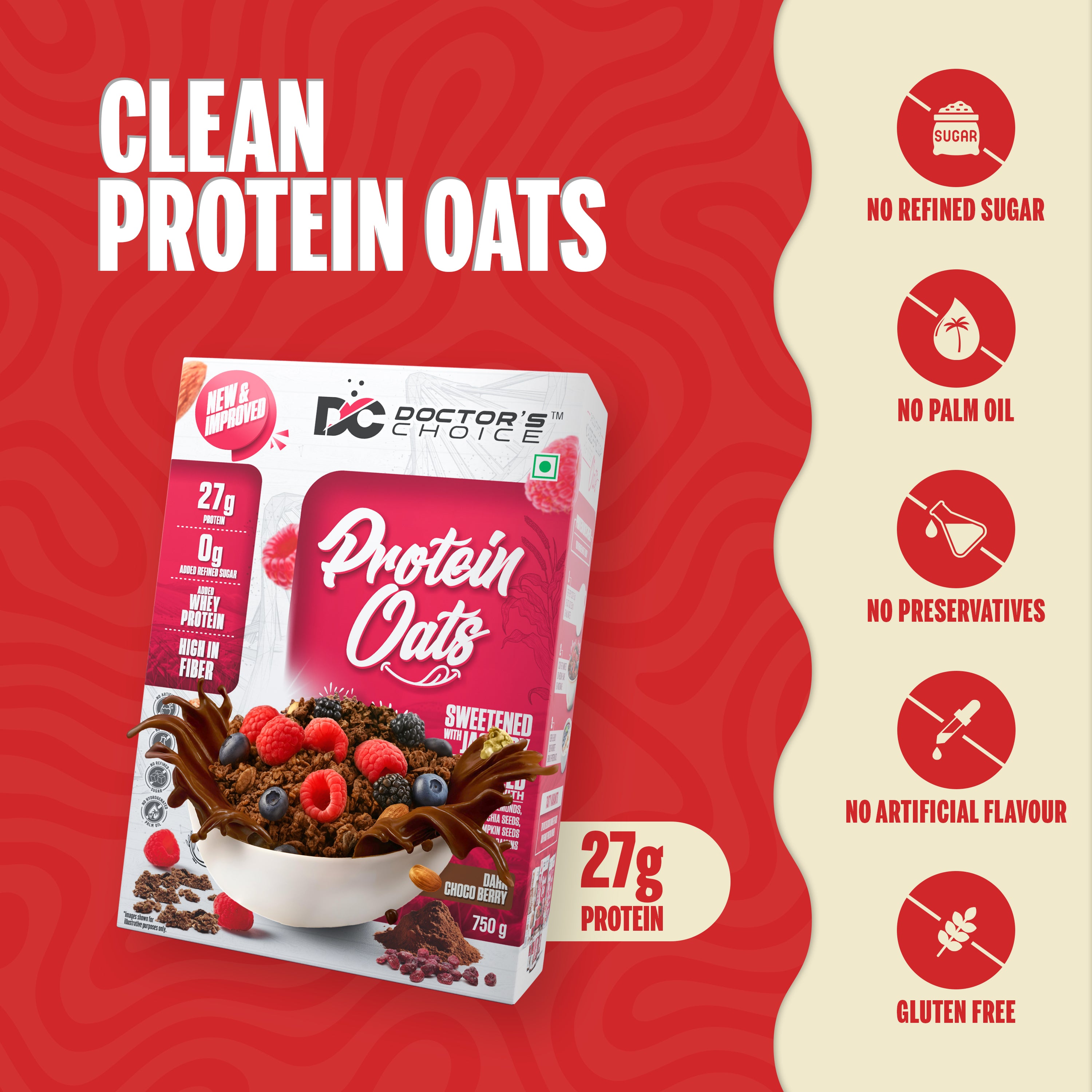 Doctor's Choice Dark Choco Berry Protein Oats 750 GM