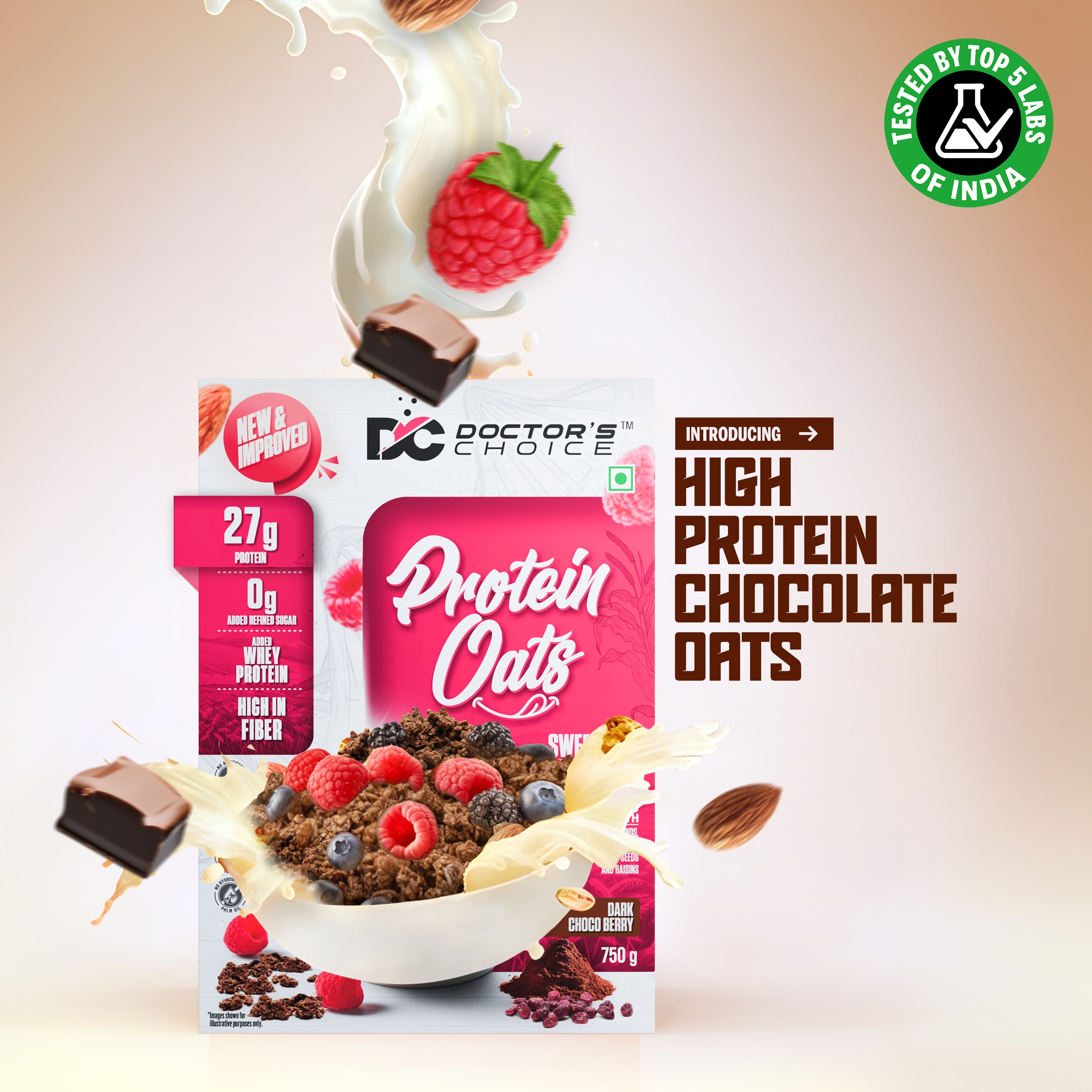 Doctor's Choice Chocolate Protein Oats - 27g Protein