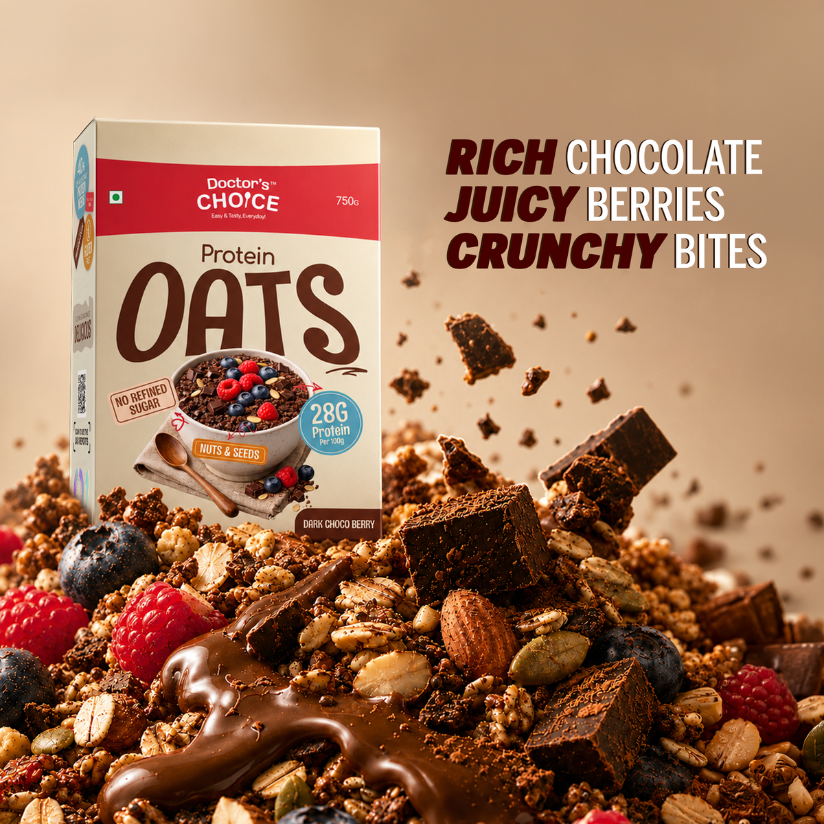 Doctor's Choice Dark Choco Berry Protein Oats 750 GM