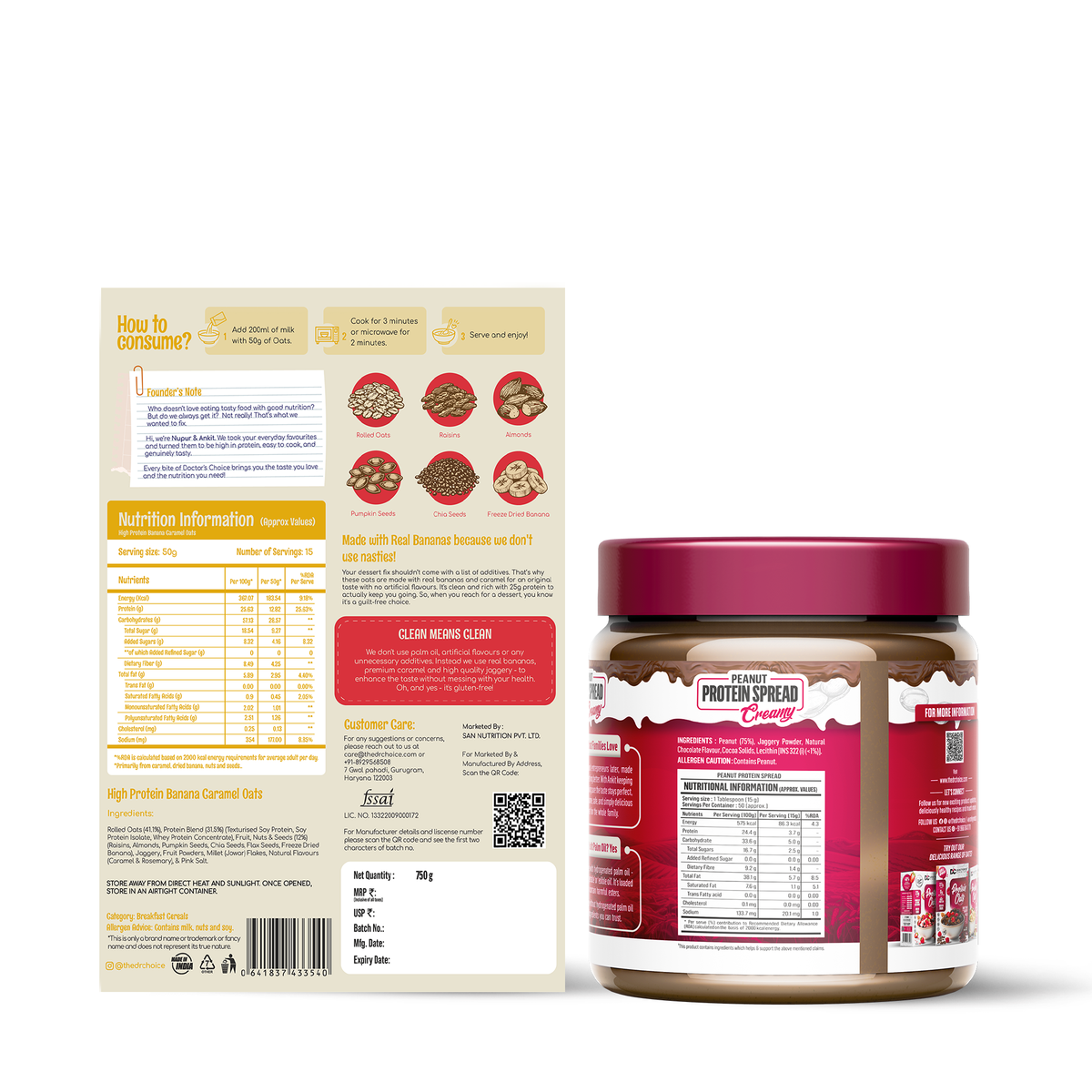 Protein Oats Banana Caramel 750g + Choco Fudge Peanut Spread 750g