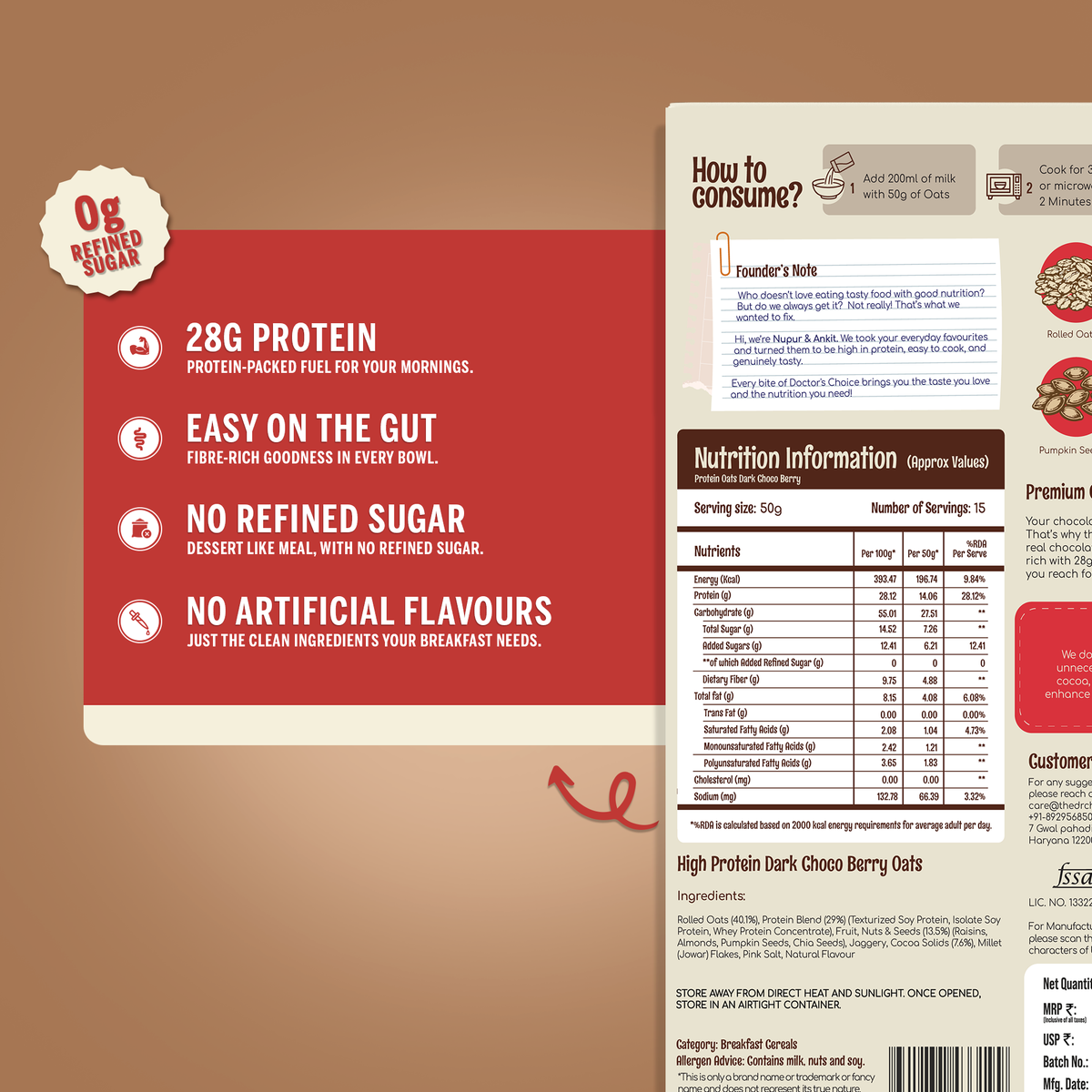 Doctor's Choice Dark Choco Berry Protein Oats 750 GM