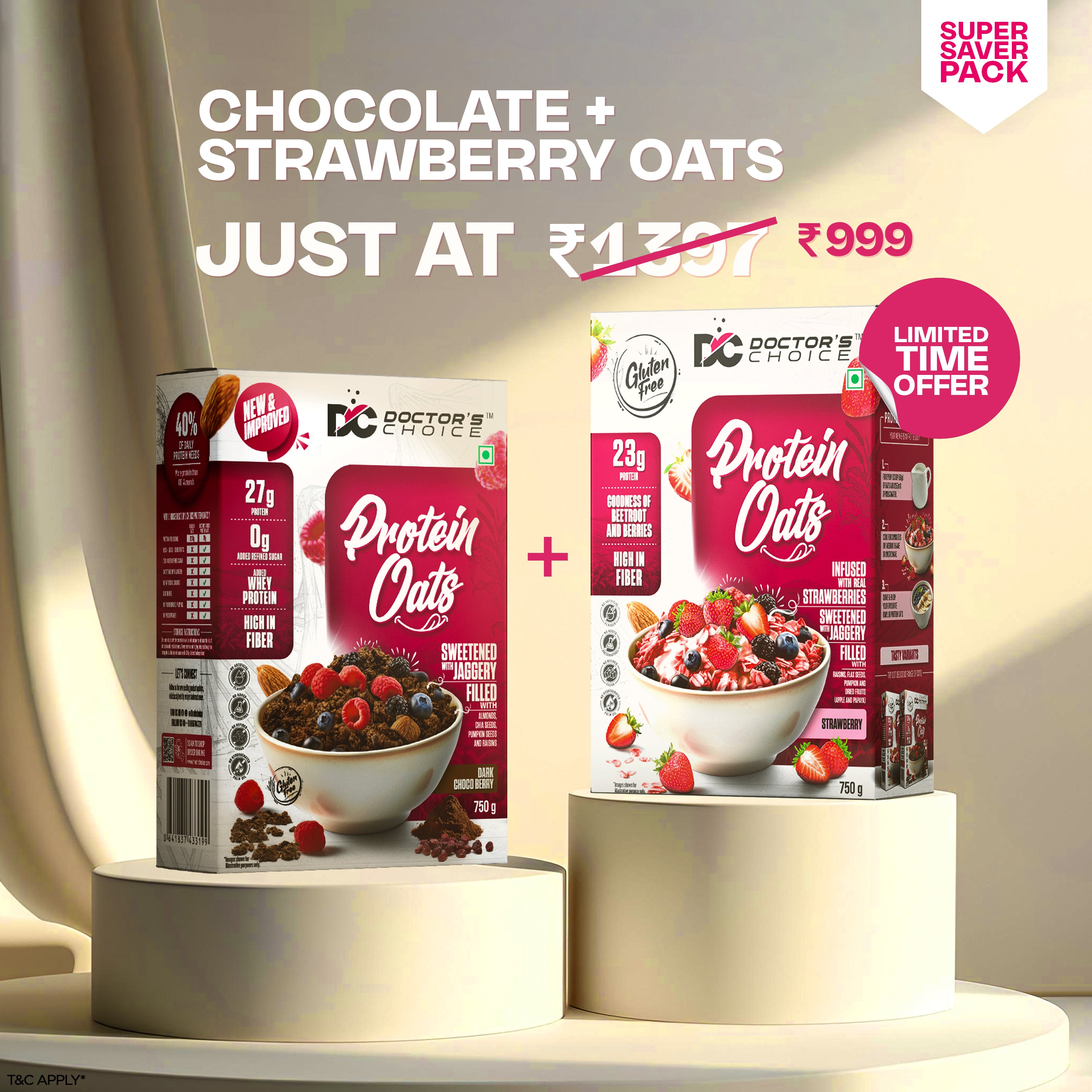 Protein Oats Combo – Chocolate & Strawberry Protein Oats