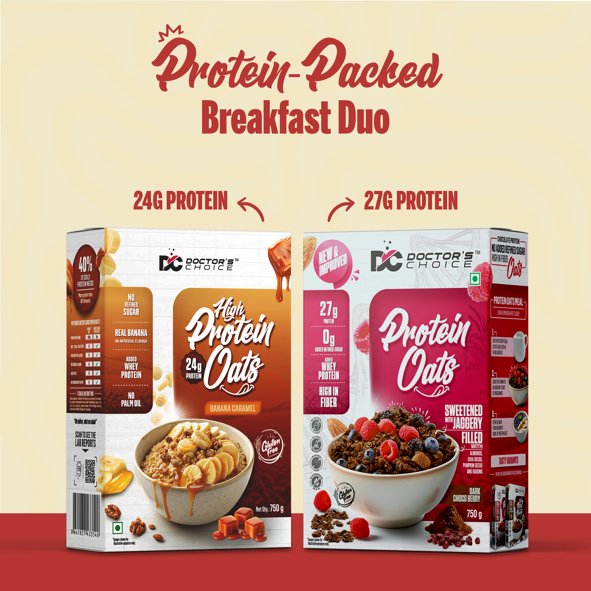 Protein Oats Combo – Banana Caramel & Chocolate Protein Oats