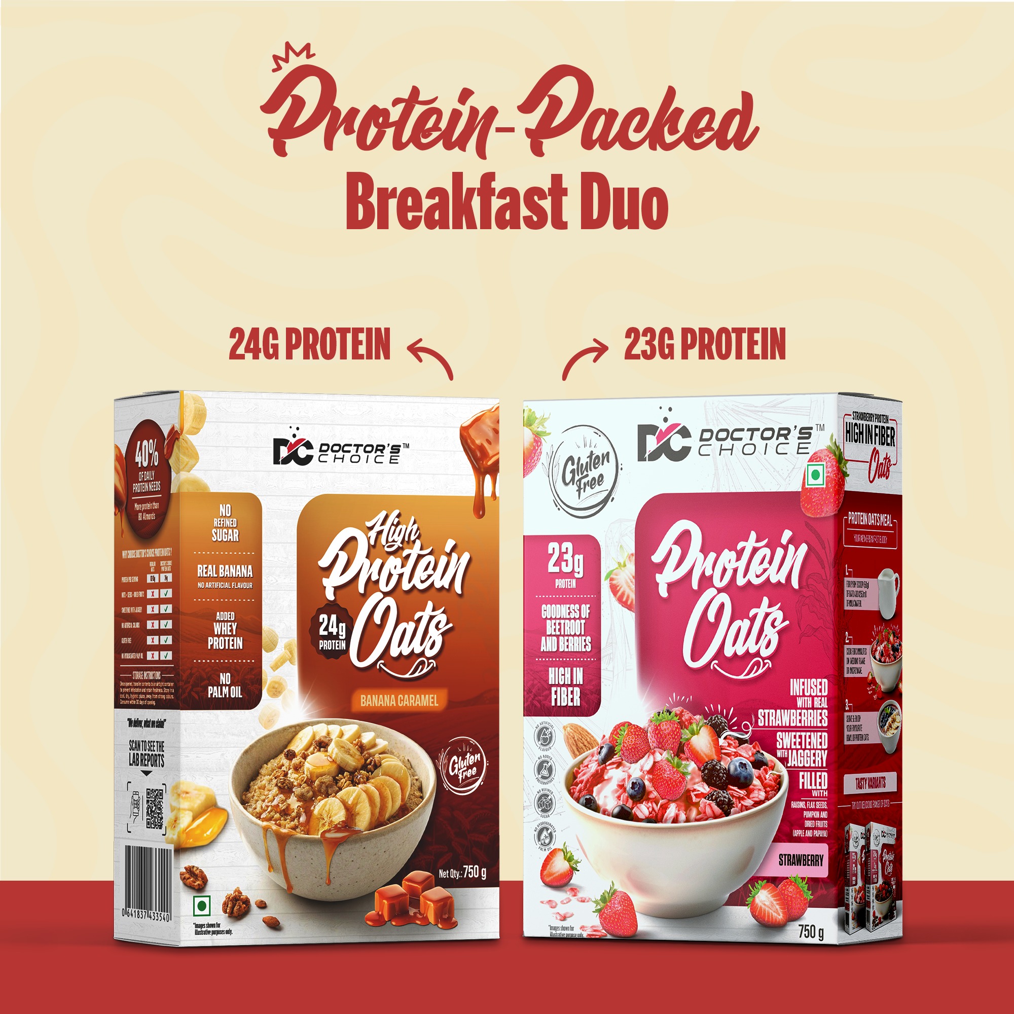 Protein Oats Combo – Banana Caramel & Strawberry Protein Oats