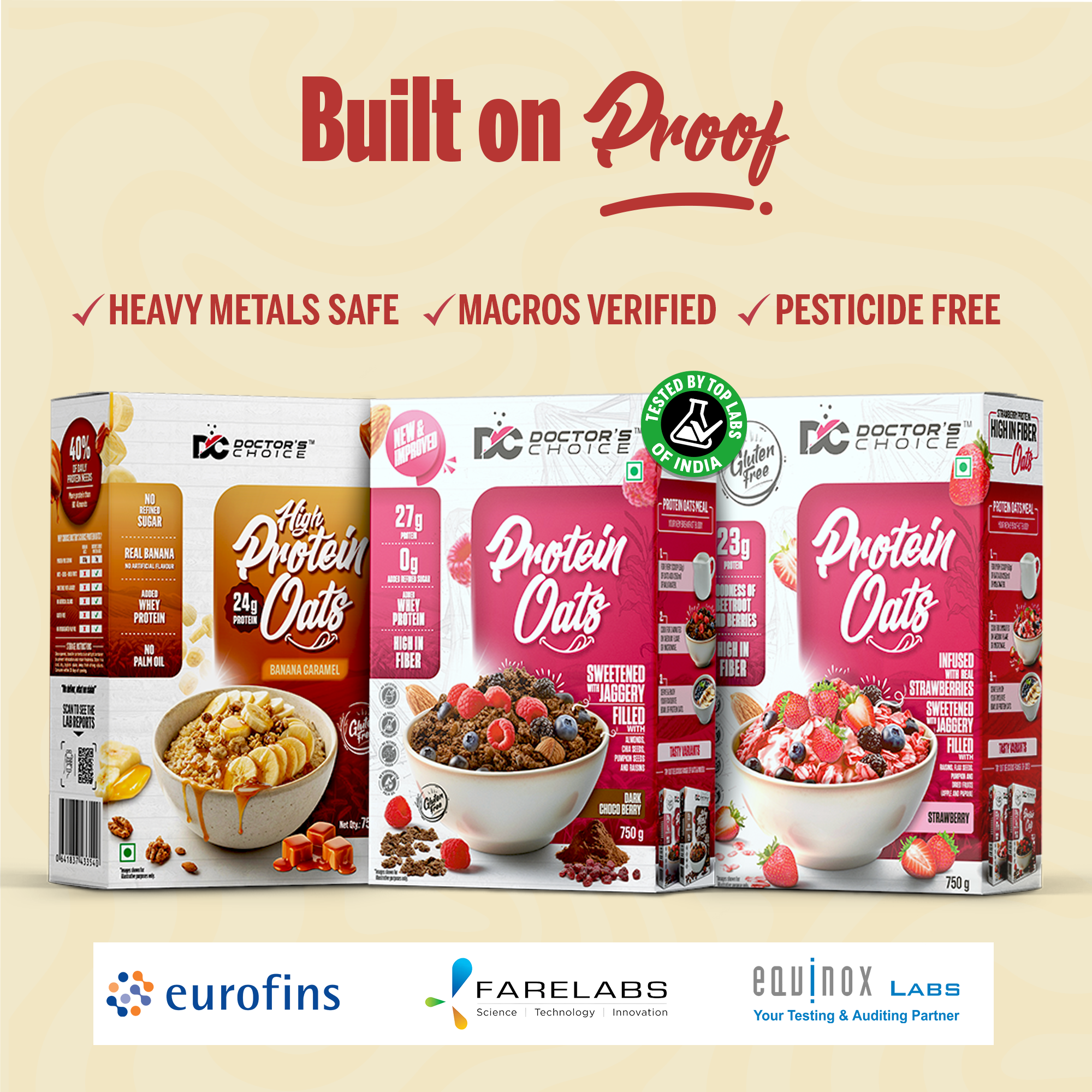 Protein Oats Combo – Banana Caramel + Dark Chocoberry + Strawberry (each 750g)