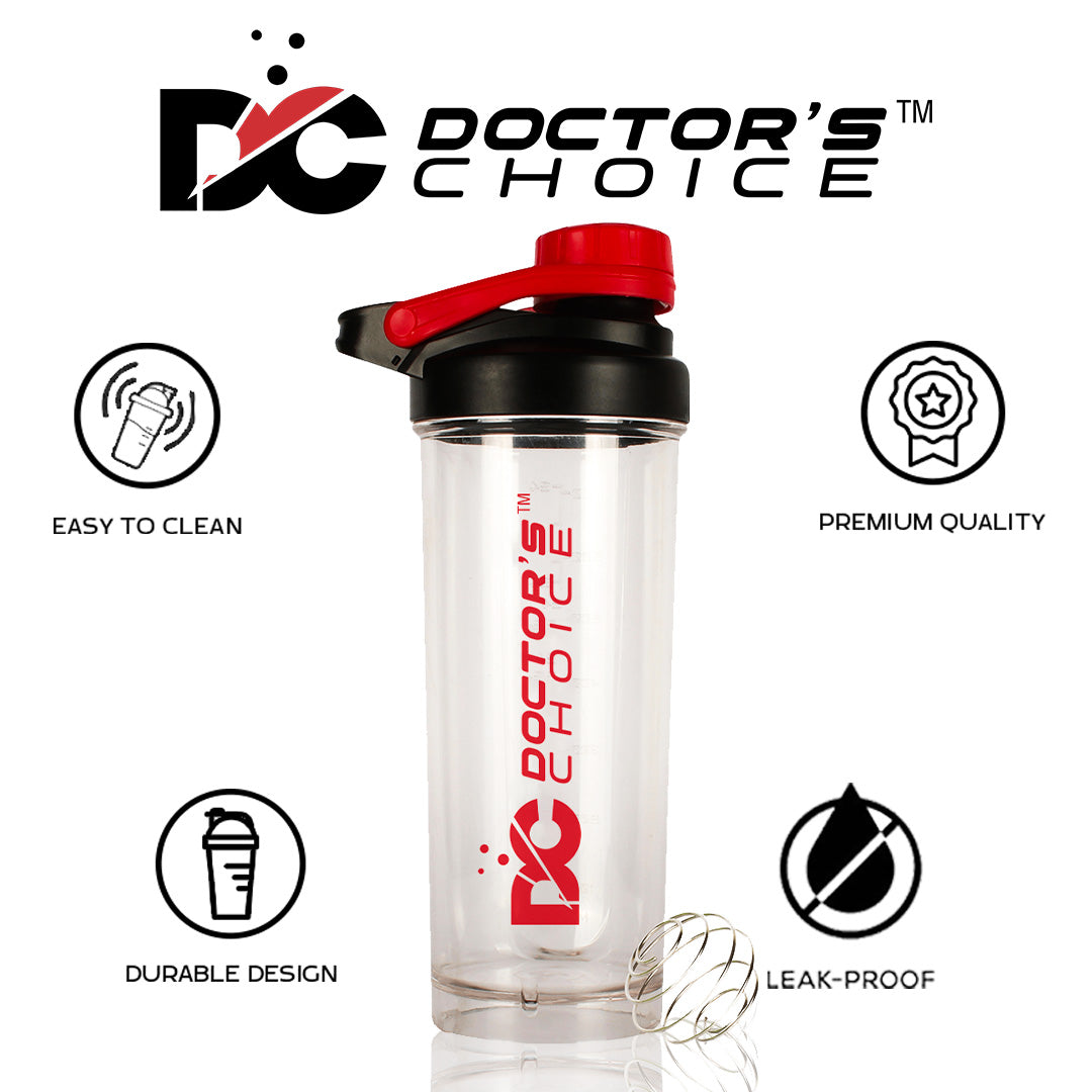 Doctor’s Choice Smart Shaker with imported steel ball (750ml) Transparent white-red